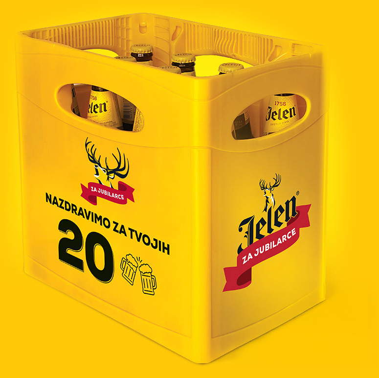 Gajbica Jelen piva sa natpisom Nazdravimo za tvojih 20